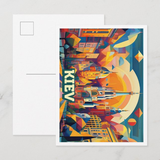 Postal Kiev Ucrania Viaje artístico colorido (Anverso / Reverso)