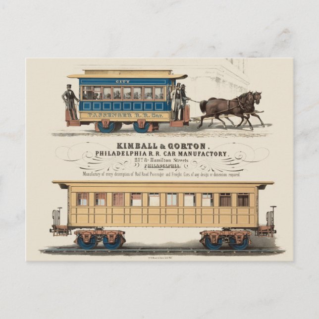 Postal Kimball y Gorton Philadelphia R.R. Fabricante de c (Anverso)