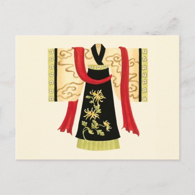 Postal Kimono japonés tradicional con impresión floral (Anverso)