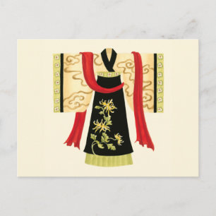 Postal Kimono japonés tradicional con impresión floral