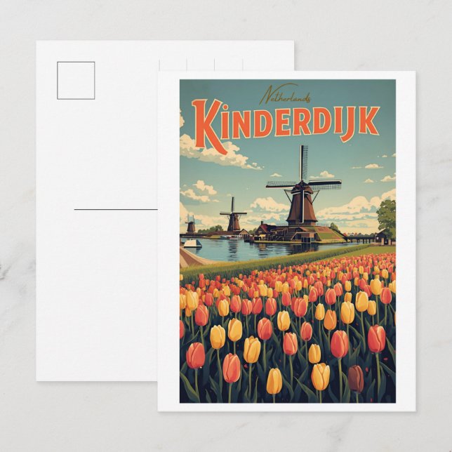 Postal Kinderdijk Holanda Países Bajos Molinos de Viento  (Anverso / Reverso)