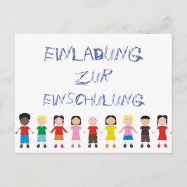 Postal Kinderreihe auf einer Einladung zur Einschulung