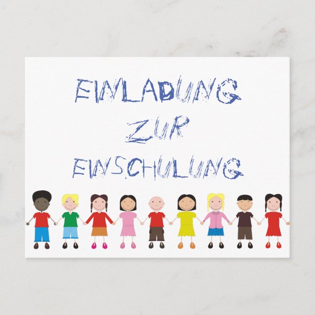 Postal Kinderreihe auf einer Einladung zur Einschulung (Anverso)