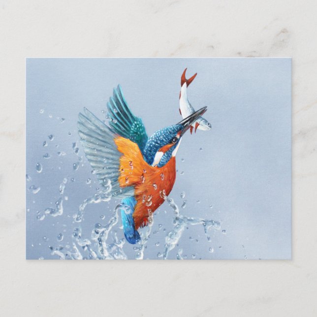 Postal Kingfisher volando fuera del agua (Anverso)