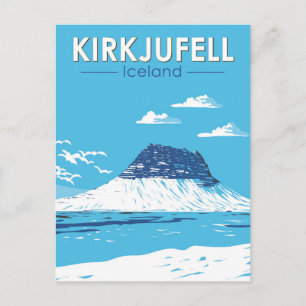 Postal Kirkjufell Arte de viaje vintage de Islandia