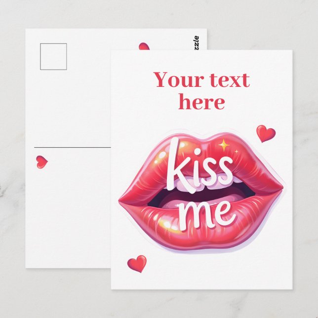Postal Kiss Me Glossy Red Lips Art Illustration (Anverso / Reverso)