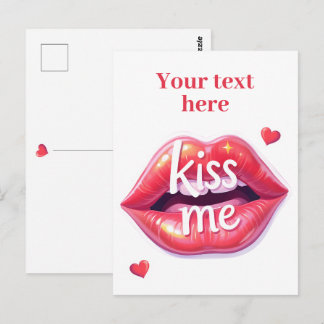 Postal Kiss Me Glossy Red Lips Art Illustration