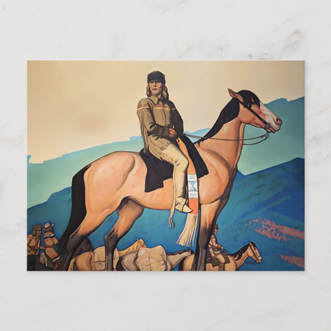 Postal Kit Carson con hombres de montaña por Maynard Dixo (Anverso)