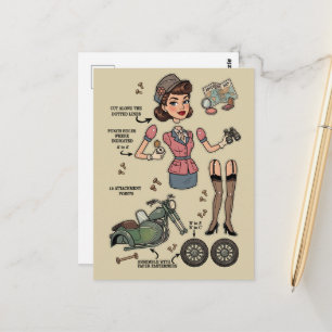 Postal Kit de muñecas de papel de estilo vintage aventura