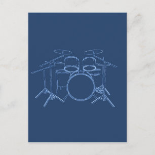 Postal Kit de tambor: Dibujo de huella azul: