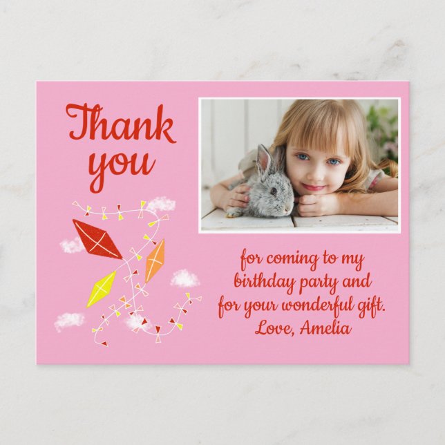 Postal Kites in Sky Pink Girl Photo Birthday (Anverso)