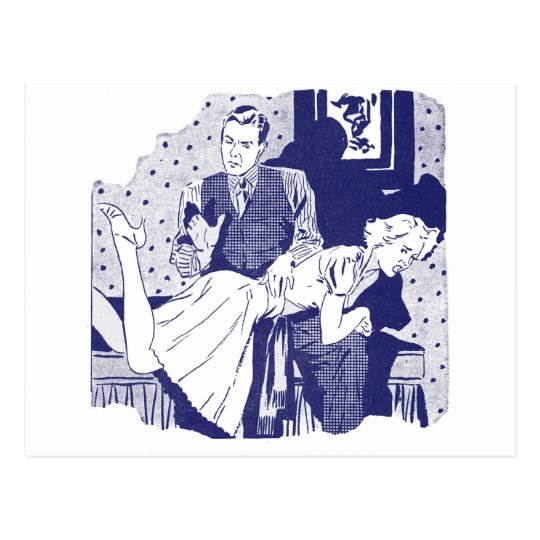 Postal Kitsch retro del vintage que azota a la esposa