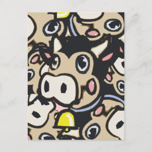 Postal Kitschy Pop Art Dairy Moo Cow In Retro Style -