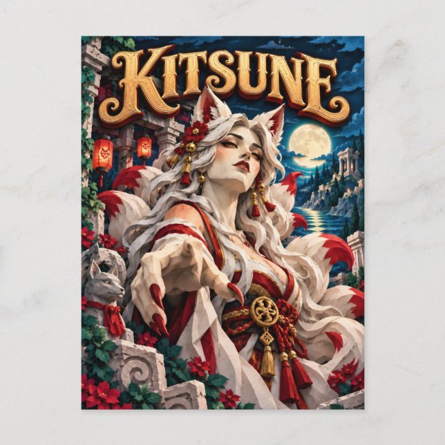 Postal Kitsune, Monstruo de Papel Recortado (Anverso)