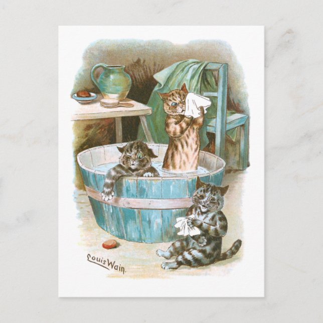 Postal Kitten Bath de Louis Wain (Anverso)