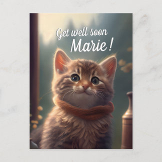 Postal Kitten con bufanda "Recupérate Pronto", personaliz