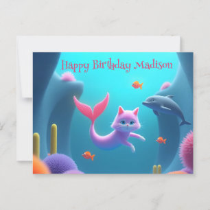 Postal Kitten de sirena rosada