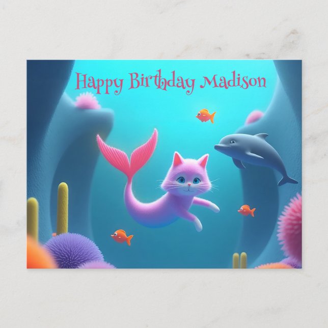 Postal Kitten de sirena rosada (Anverso)