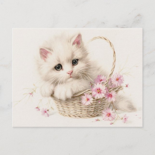 Postal Kitten del Cesto de Floración Gracias (Anverso)