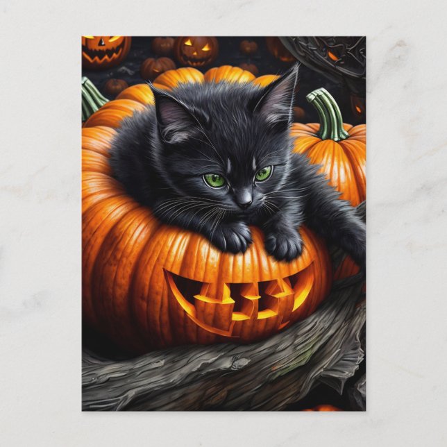 Postal Kitten negro de Halloween (Anverso)