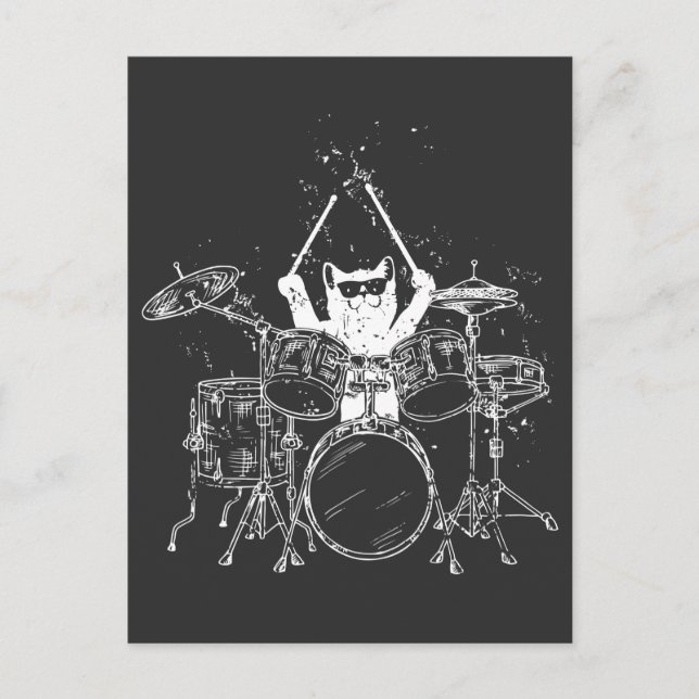 Postal Kitten Rockstar Gatito Baterista Tocando (Anverso)