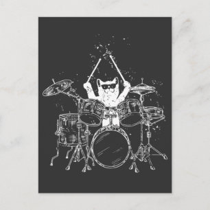 Postal Kitten Rockstar Punk Gatito Baterista Tocando