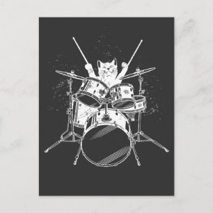 Postal Kitten Rockstar Punk Gatito Baterista Tocando Pos