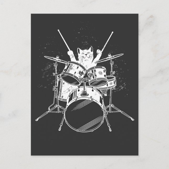 Postal Kitten Rockstar Punk Gatito Baterista Tocando Pos (Anverso)