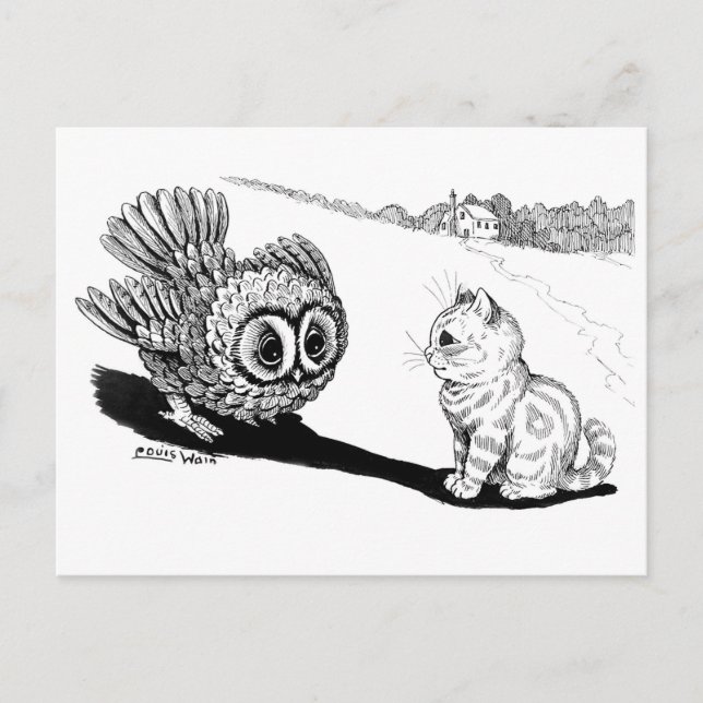 Postal Kitten y Owl, Louis Wain (Anverso)