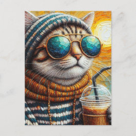 Postal Kitty Adorable con café helado