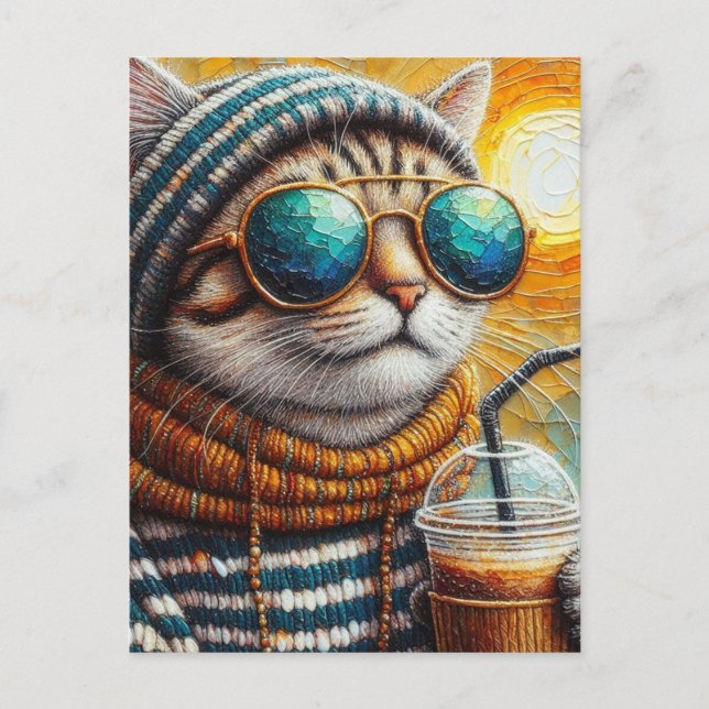 Postal Kitty Adorable con café helado (Anverso)
