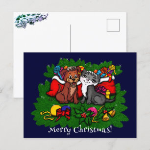 Postal Kitty and Puppy , Happy XMas