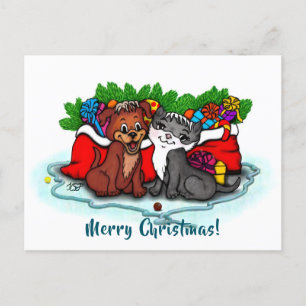 Postal Kitty and Puppy , Happy XMas