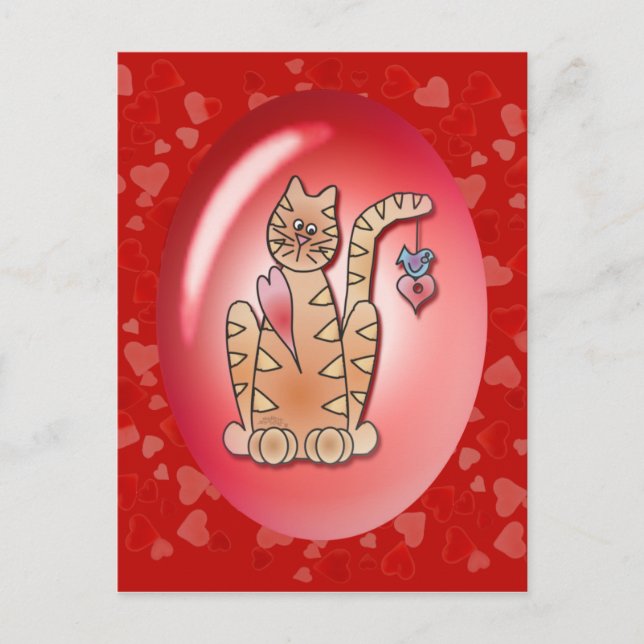 Postal KITTY, BIRD & HEARTS de SHARON SHARPE (Anverso)