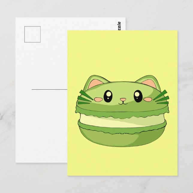 Postal Kitty Cat Matcha Macaron (Anverso / Reverso)