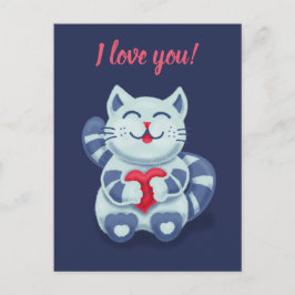 Postal Kitty con el corazón lindo gato azul te amo
