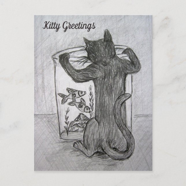 Postal Kitty Goldfish Lover Personalizado saludar postale (Anverso)