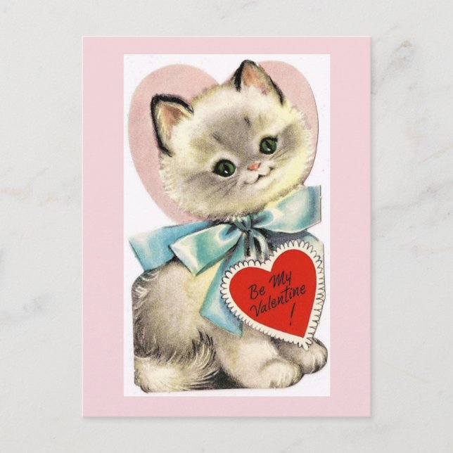 Postal Kitty Vintage del Día de San Valentín (Anverso)