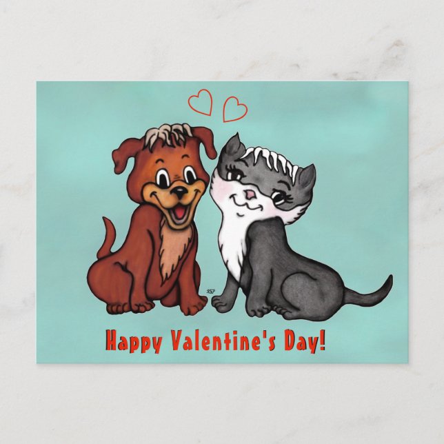 Postal Kitty y Puppy, ¡Feliz Día de San Valentín! (Anverso)