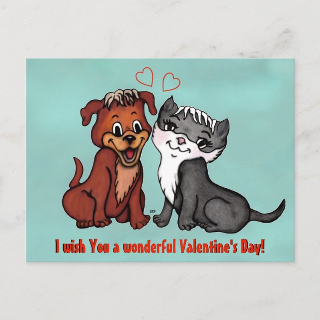 Postal Kitty y Puppy, ¡Feliz Día de San Valentín! (Anverso)