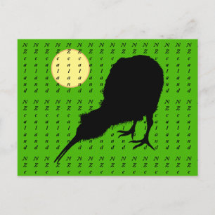 Postal Kiwi Bird, Moon & New Zealand text /Bro Travel