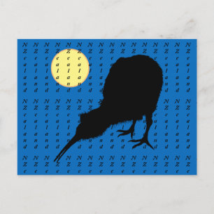 Postal Kiwi Bird, Moon & New Zealand text /Bro Travel