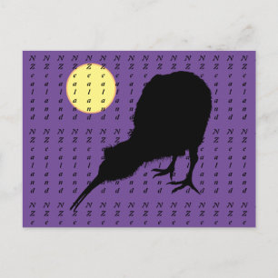 Postal Kiwi Bird, Moon & New Zealand text /Bro Travel