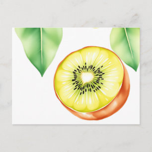 Postal Kiwi Jugoso en Acuarela sobre Fondo Blanco