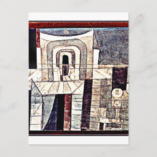 Postal Klee - Arquitectura en rojo y verde (Anverso)