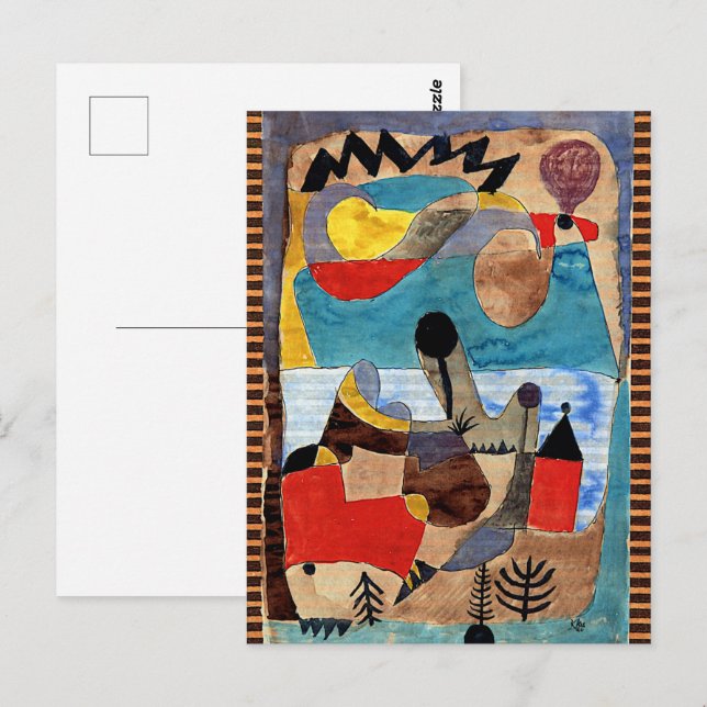 Postal Klee - El paisaje del castillo con el rayo negro (Anverso / Reverso)