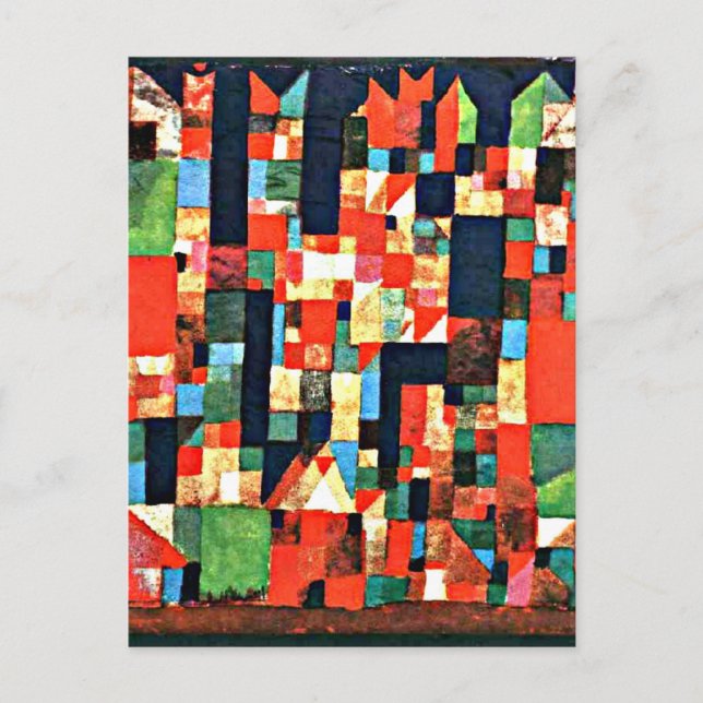 Postal Klee - Imagen de la ciudad con rojo y verde (Anverso)