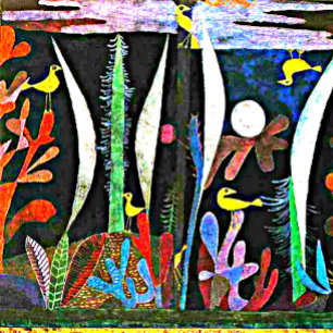 Postal Klee - Paisaje con aves amarillas