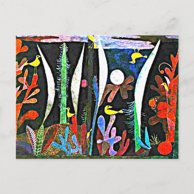 Postal Klee - Paisaje con aves amarillas (Anverso)