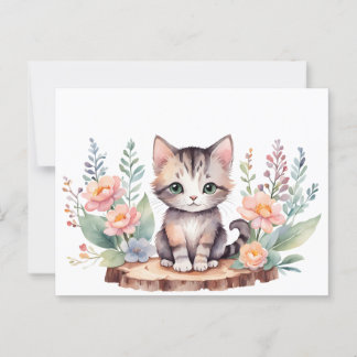 Postal Kleine Katze mit Blumen